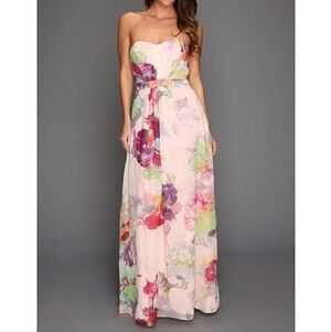 Ted Baker Gojji Strapless Pink Floral Maxi Dress Gown 2 U.S. 6